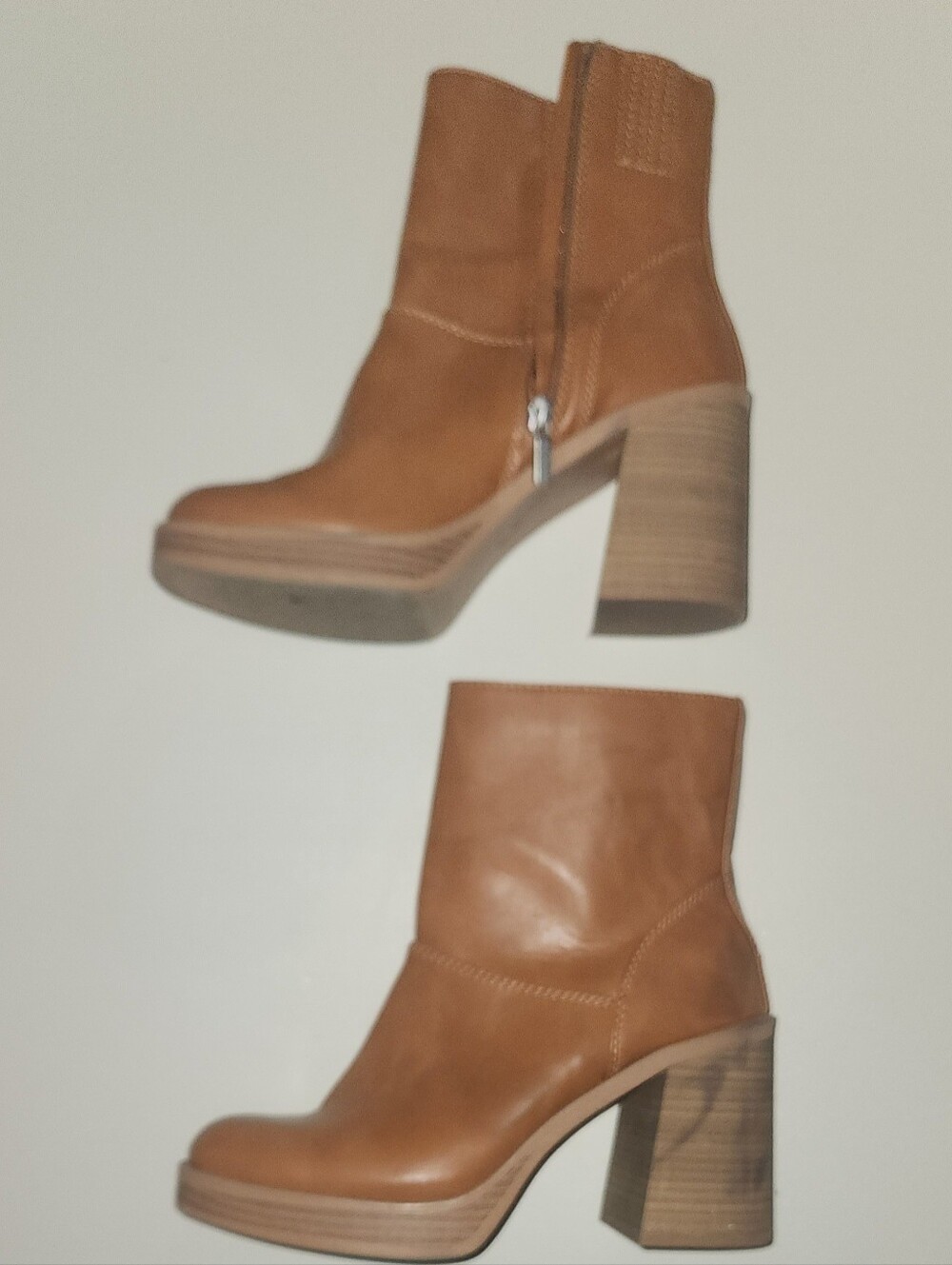 Hazelnut Brown Mid-Calf Block Heel Ankle Boots Zip Zipper Size 8.5 - Picture 2 of 7